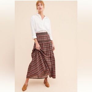 Anthropologie Neeru Kumar Farya Tiered maxi skirt abstract pattern, S